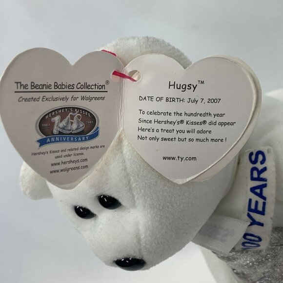 TY Beanie Babies Hugsy The Hershey's Kisses Bear White & Silver 8" 2007 w/Tags - Picture 2 of 8
